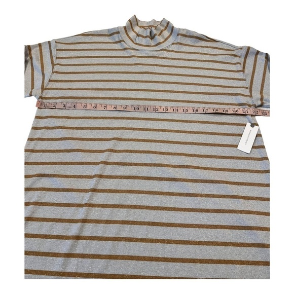 Anthropologie Vanessa Virginia Metallic Stripe Gold Funnel Neck Top XL NWT $78 - Picture 4 of 15